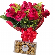 Buqu 12 rosas com Ferrero