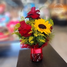 Mimo de 2 Rosas com Girassol