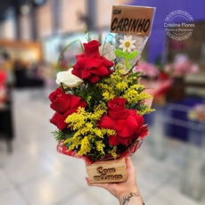 Arranjo de 3 Rosas e Plaquinha