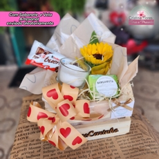 Cestinha Girassol, Vela, Sabonete e Chocolate