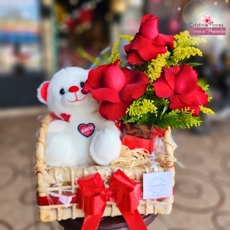Cestinha Ursinho com Rosas