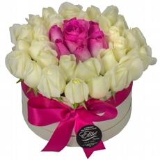 Elegancia de Rosas Brancas/Pink na Caixa Box