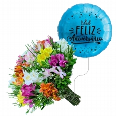 Mix de Astromelia Colorida com Balao 