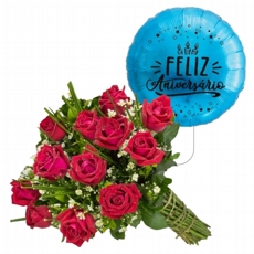 12 Rosas com Balao 