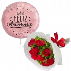 Amor de 10 Rosas Vermelhas com Balao 