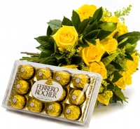 Buqu Rosas Amarelas e Ferrero Rocher