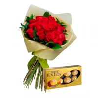 Buqu 15 Rosas Vermelhas e Ferrero Rocher