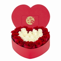 Arranjo de Rosas Colombianas Vermelha e Branca Flower Box Heart