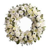 Coroa de Flores Estilo Arco Americano, Com Flores Brancas 