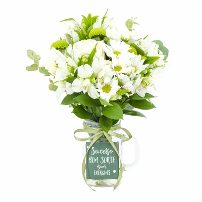 Arranjo de Flores Brancas - Sucesso, Boa Sorte e Boas Energias