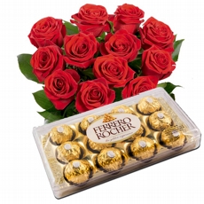 Buqu� de Rosas Vermelhas Te Adoro + Ferrero