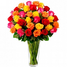 Arranjo de Rosas Coloridas Arco ris Luxo