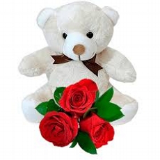 Trio de Rosas Vermelhas Com Ursinho