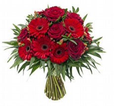 Buqu de Rosas e Grberas Vermelhas Emoo