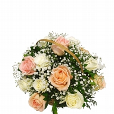 Cesta de Rosas Cha e Rosas Brancas 