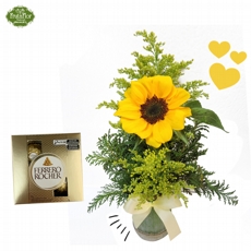 Arranjinho Girassol e Ferrero Rocher 4 unidades 
