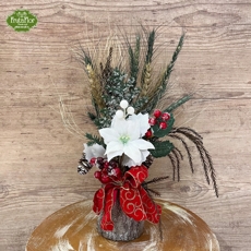 Arranjo de Natal Poinsettia Branca na Pe�a de Madeira 