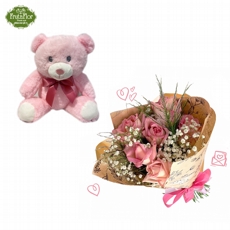 Conjuntinho Mimo Rosa Cor de Rosa e Ursinho 