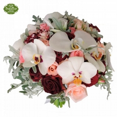 Buqu Rosa e Marsala com Orqudeas