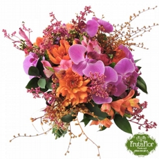 Buqu de Noiva Pink e Laranja com Orqudeas