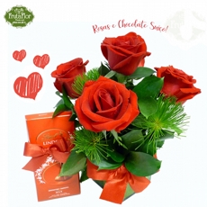 Arranjinho de Rosas Vermelhas e Chocolate Lindt