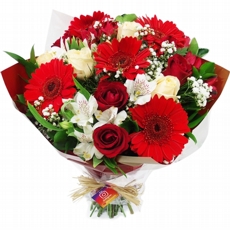 Buqu Premium com Gerberas, Alstroemelias e Rosas