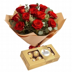 Bouquet Premium 12 Rosas Vermelhas com Ferrero 