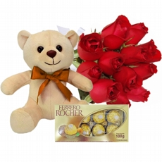 Combo, Rosas vermelhas, pelcia e chocolates