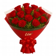 Buqu Tradicional com 12 Rosas Vermelhas Colombianas