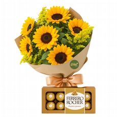 Buqu de Girassis com Ferrero 