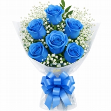 Buqu� tradicional de 6 rosas azuis 