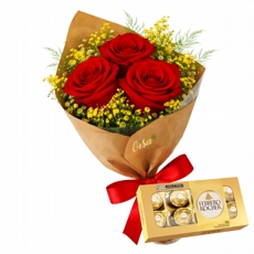 Trio de Rosas com Ferrero Rocher 