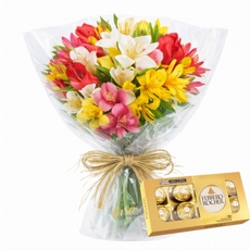 Delicado de Alstromelias Coloridas com Ferrero 