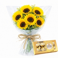 Delicado de 6 Girassois com Chocolates 