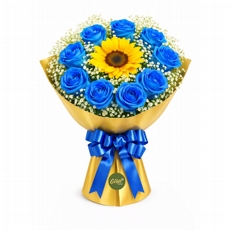  Buqu� de rosas azuis com girassol