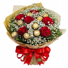 Buque de Rosas vermelhas com Ferrero Rocher 