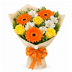 Buqu� com G�rberas, Rosas e Astrom�lias 