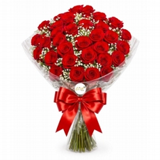 Buqu� com 30 Rosas Vermelhas e Gipsofilas