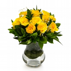 Arranjo com Rosas Amarelas em Vaso de Vidro - Explandor