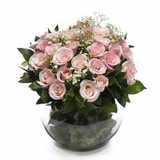 Arranjo De Rosas Cor De Rosa com Vaso De Vidro
