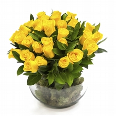 Super Arranjo de Rosas Amarelas No Vaso De Vidro