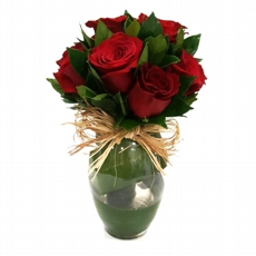 Arranjo de Rosas Colombianas Vermelhas no Vaso de Vidro - Emo��o em Rosas