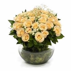 Arranjo De Rosas Champagne com Vaso De Vidro