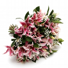 buque de lirios rosas com 12 hastes
