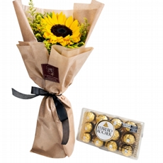 Buqu� de 1 Girassol e Caixa Ferrero Rocher 12 unidades