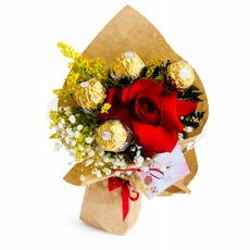 Buqu� com 1 Rosa Colombiana + 4 Ferrero Rocher