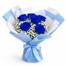 Buqu� 6 Rosas Colombianas Azuis