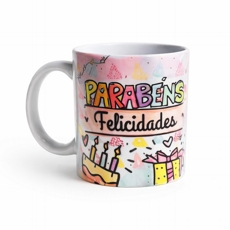 Caneca Parab�ns Felicidades