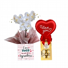 Kit: Orqudea no cachep  por vc que todo... + Balo com Chocolate Love You