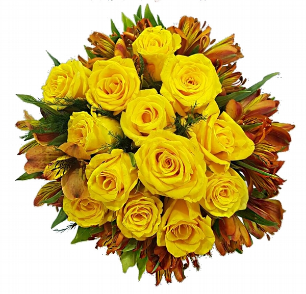 Buque de Flores com Rosas Amarelas e Astromélias